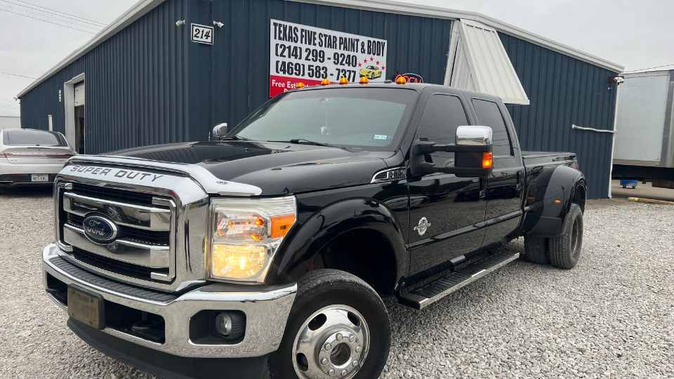 After repair: Restored truck bed with fresh paint and auto body work completed in Texas